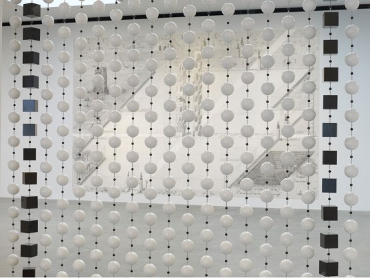 Paul Noble, installation view (entrance), 2011, wooden beads and paint, in 'Welcome to Nobson', at Gagosian, Britannia Street, London. Image courtesy Gagosian gallery.