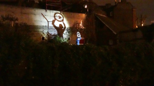 Boris and Boris performing on the bank of the Wandle River, at Unorthobox, 4th May 2013. Image courtesy Kelise Franclemont.