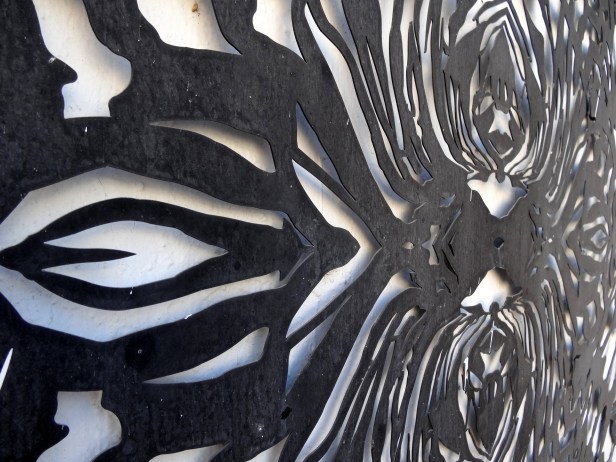 Detail of wall installation by Axel Ewald, 2003, materials unknown. Image courtesy Kelise Franclemont.