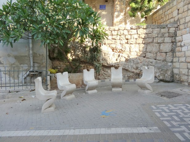 Installation by Salmon Molla, 1999, tucked away in a private courtyard in Wadi Nisnas, Haifa, Israel. Image courtesy Kelise Franclemont.