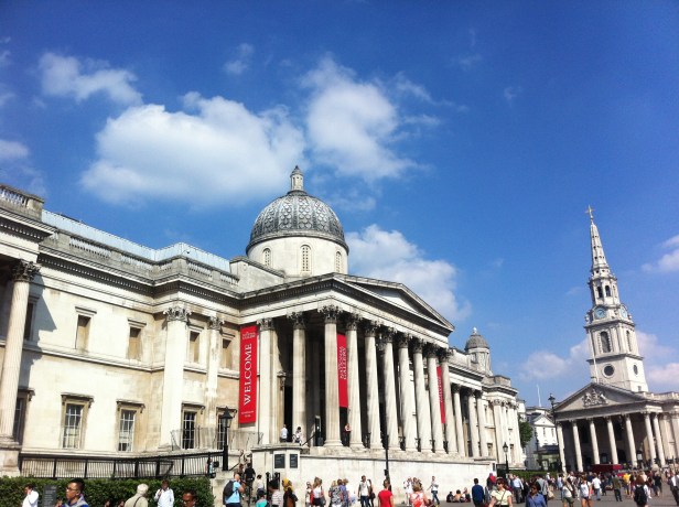 Entrance to the National Gallery, Trafalgar Square, London. Photo courtesy Kelise Franclemont.