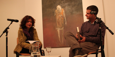 (l-r) Selma Dabbagh and William Sutcliffe in conversation at Mosaic Rooms, London. Image courtesy Mosaic Rooms.