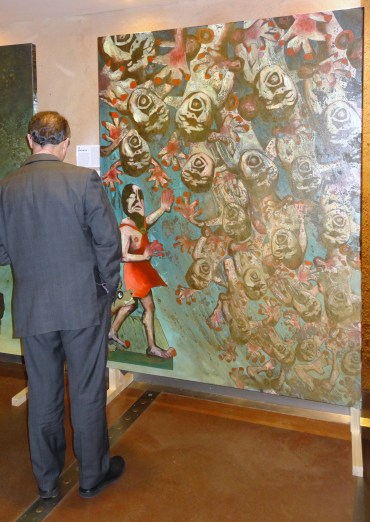 Tom de Freston, 'Last Judgement', 2013, oil on canvas, in 'Paintings after Shakespeare' at Shakespeare's Globe, London. Photo credit Kelise Franclemont.