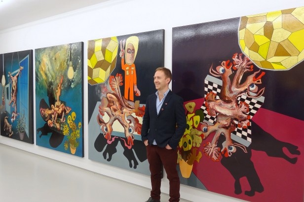 Artist Tom de Freston at 'The Charnel House' exhibition at Breese Little, London. Photo credit Kelise Franclemont.