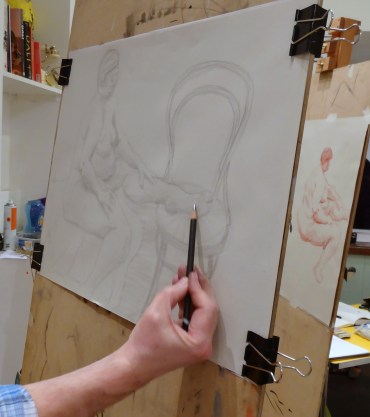 15 minute pose, 2013, pencil on newsprint, Draw at NW London, Mini Picassos, Kensal Rise, London. Photo credit Kelise Franclemont.