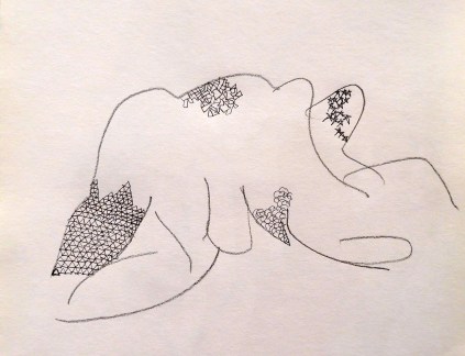 Drawing by Tom Butler, 45 minute pose, 2013, graphite on cartridge paper, Draw at NW London, Mini Picassos, Kensal Rise, London. Photo credit Kelise Franclemont.