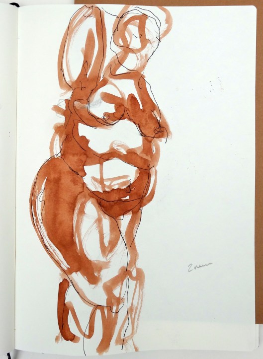 drawing by Kelise Franclemont, 2 minute pose, 2013, ink on paper in 'Draw at NW London', at Mini Picassos, London. Photo credit Kelise Franclemont.