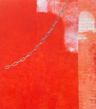 Monika Baer, 'rote Wand (4)', 2012, oil on canvas, in 'Focus: Monika Baer', at Chicago Art Institute. Image courtesy Chicago Art Institute.