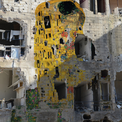 Tammam Azzam, 'Freedom Graffiti' from the series The Syrian Museum, 2013, lightbox, in 'I, the Syrian' at Ayyam Gallery. Photo credit: Susanne Hakuba, courtesy Ayyam Gallery.