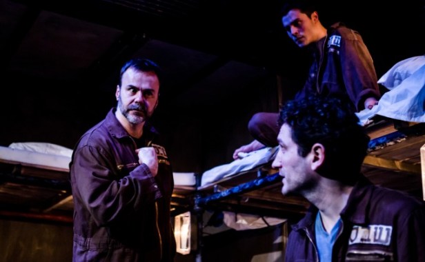 (l-r) Patrick Toomey, Philip Correia, Edmund Kingsley in 'The Keepers of Infinite Space' at Park Theatre, London. Photo credit Richard Davenport.