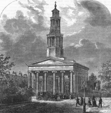 St Pancras Church, Somers Town, Euston Square, 1880. Image courtesy antiquaprintgallery.com