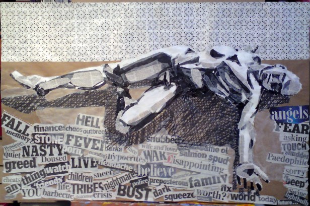 This collage was a result of a sketch from life drawing class in 2009. Image courtesy Kelise Franclemont.