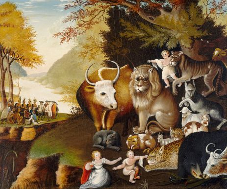 Edward Hicks, 'The Peaceable Kingdom', 1840-44, oil on wood panel, at Everson Museum of Art, Syracuse, NY. Image courtesy Wikimedia