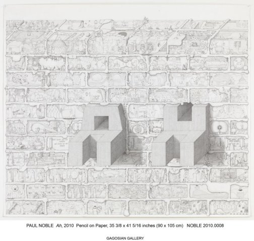 Paul Noble, 'Ah', 2010, pencil on paper in 'Welcome to Nobson', at Gagosian Gallery, London. Image courtesy www.pbart.com