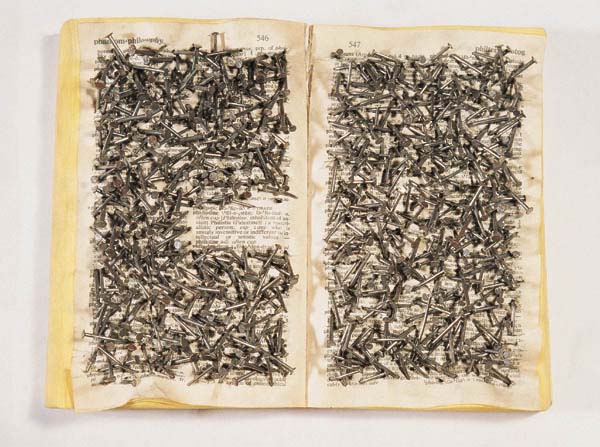 Khalil Rabah, 'Dictionary Work', 1997, Oxford dictionary and nails. Image courtesy contemporaryarabart.tumblr.com