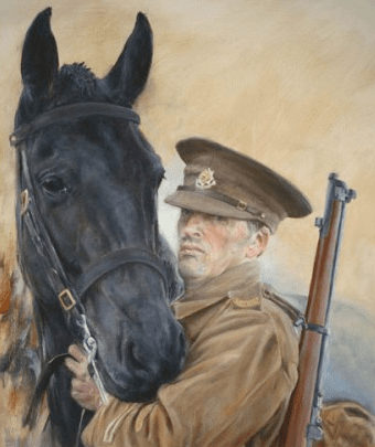 Sarah Clegg, 'Duty Bound - 1914', oil on canvas in 'The Horse in Art' at Mall Galleries, London. Image courtesy the artist and http://www.equestrianartists.co.uk
