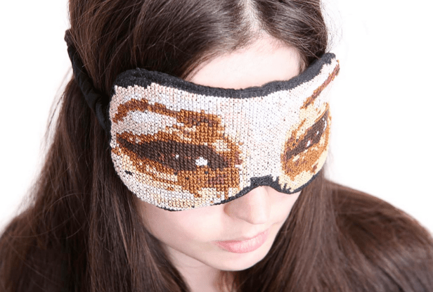 Designed by Tessel Bruhl, embroidered by Lajali Rishmawee, 'Awakening Goggles', 2014, textile and embroidery. Image courtesy DisarmingDesign.ps