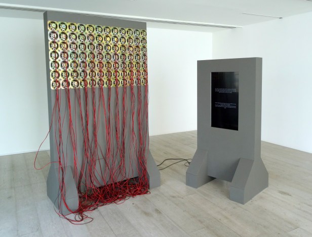 Magdi Mostafa, 'Wisdom Tower: from the series, Sound Cells (Fridays)', 2009-2012, 84x5 watt speakers, cables, audio amp, and monitor, in 'Echoes and Reverberations' at Hayward Gallery Project Space, Southbank Centre London. Photo credit Kelise Franclemont.