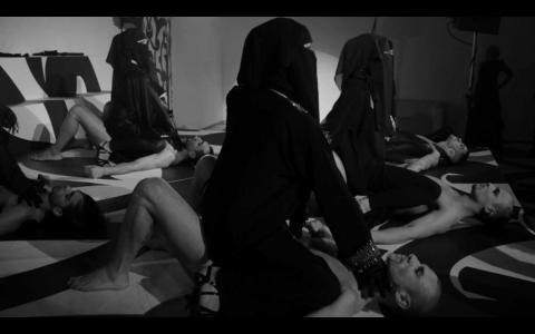 Aidan Salakhova, screenshot of video work, n 'Revelations' at Saatchi Gallery, London. Image courtesy aidansalakhova.ru