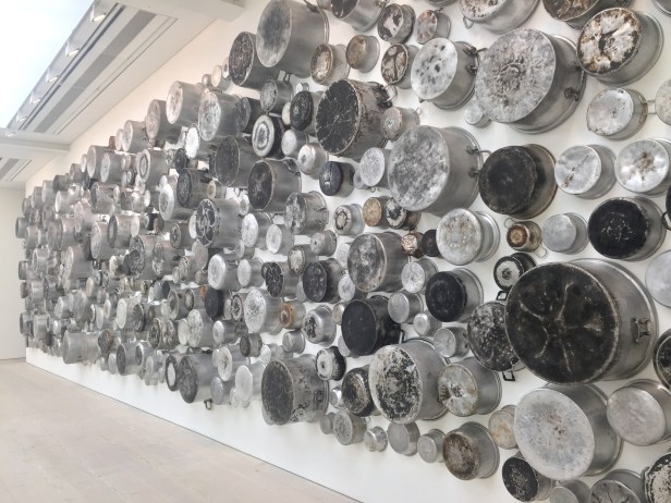 Maha Malluh, 'Food for Thought “Almuallaqat 4”', 2016, 478 burnt pots, in 'Champagne Life' at Saatchi Gallery, London. Photo credit Kelise Franclemont.