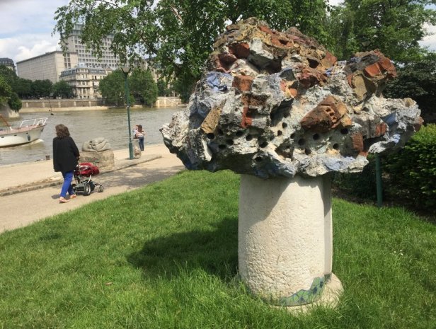 Bernard Pagès (France), untitled, 1988, stone, coloured concrete, lead, bricks, ceramics, in Musée de la Sculpture en Plein Air, Paris. Photo credit Kelise Franclemont.
