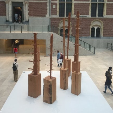 Guiseppe Penone, 'Albero di 8, 10, 11 metres', 2000, 1989, and 1999 respectively, and 'Nel Legno', 2010, in 'Penone in the Gardens' at Rjjksmuseum, Amsterdam. Photo: Kelise Franclemont.