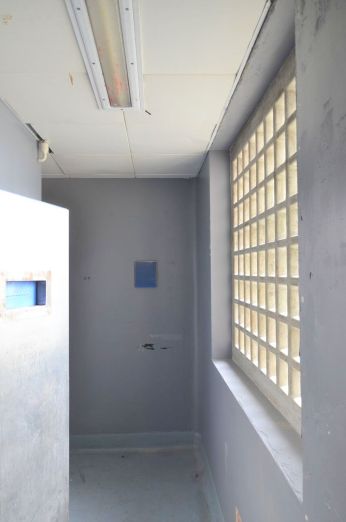 Alex Roberts, installation view 'Warm greys and delphinium', 2015, acrylic and oil on wood, in 'The Room is the Resonator', at The Old Police Station, Deptford, London. Photo credit Paul Abbott.