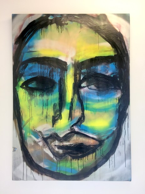 Adam Zoltowski, 'Self-portrait, with Monika', 2016, spray paint and ink on polyurethane and aluminium board, in 'Foreign Bodies', 242 Cambridge Heath Road, London. Photo credit Kelise Franclemont.